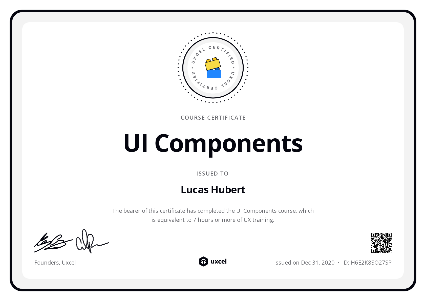 Lucas Hubert's certificate